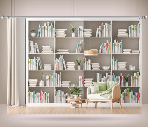 BELECO 12x10ft Fabric White Bookshelf Backdrop Modern Office Zoom Meetings Video Conference Background Living Room Study Banner Work from Home Online Meeting Photo Props - size: 12x10FT