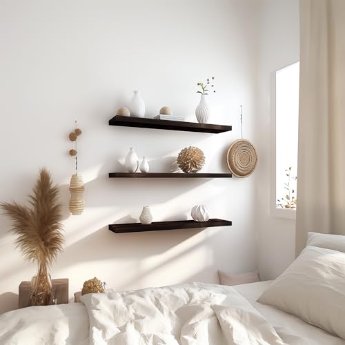 GXYAWPJ 36 Inch Floating Shelves for Wall Rustic Brown Wood Wall Shelves for Bedroom Set of 4 - color: Rustic Brown, size: 36 inch