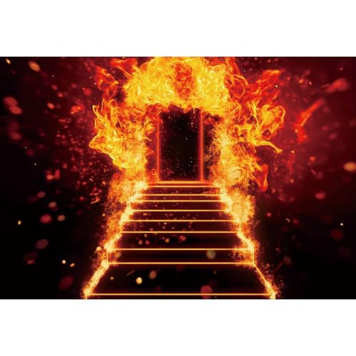 YongFoto Burning Fire Road Backdrop 5x3ft Roaring Dancing Flaming Fire Road to Hell Photography Background Bonfire Campfire Party Banner Room Decor Photoshoot Wallpaper Photo Studio Booth Props - color: Style 3, size: 5ftx3ft