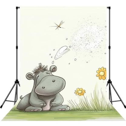 Hippo and Dandelion Backdrop Background for Photography 5x7ft Photobooth Professional Photo Backdrop Curtains Video Photography Studio Photo Backgrounds Banner Booth Background Screen Parties - color: Hippo And Dandelion