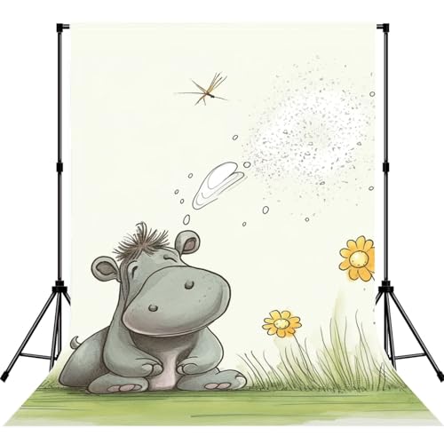 Hippo and Dandelion Backdrop Background for Photography 5x7ft Photobooth Professional Photo Backdrop Curtains Video Photography Studio Photo Backgrounds Banner Booth Background Screen Parties - color: Hippo And Dandelion