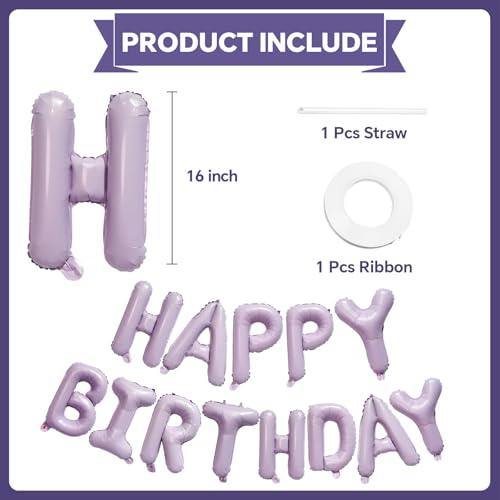 KALOR Pastel Purple Happy Birthday Balloons Banner, 16 Inch Mylar Foil Letters Balloon Sign for Birthday Party Decorations Photo Booth Backdrop - color: Pastel Purple