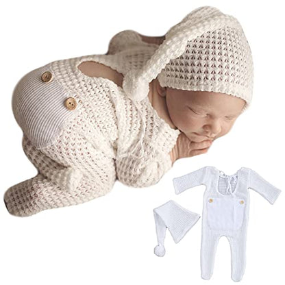 Zeroest Newborn Photography Props Boy Outfits Baby Photo Props Outfit Newborn Boy Photo Shoot Hat Set (Cream) - color: Cream