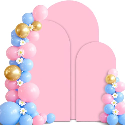 7.2 6.6 6 FT Arch Backdrop Cover Set of 3, Spandex Wedding Pink Arch Cover Stretchy Backdrop for Chiara Stand Baby Shower Birthday Balloon Decor 7.2 & 6.6& 6 FT Pink - color: Pink, size: 7.2, 6.6, 6FT