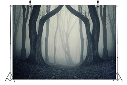BELECO 12x8ft Fabric Dark Misty Woods Halloween Spooky Forest Backdrop for Photography Magic Grove Vampire Evil Trees Background Witch Wizard Sorcerer Ghost Theme Party Decorations Banner Photo Props - size: 12x8FT