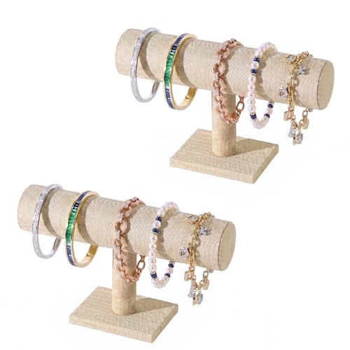 Bracelet Holder Stand, Detachable Bracelet Display, Watches Organizer Rack, Hovering T-Bar Necklace Jewelry Display Stand for Home or Store Selling Show (Yellow Linen, Set2) - color: Yellow Linen, size: Set2