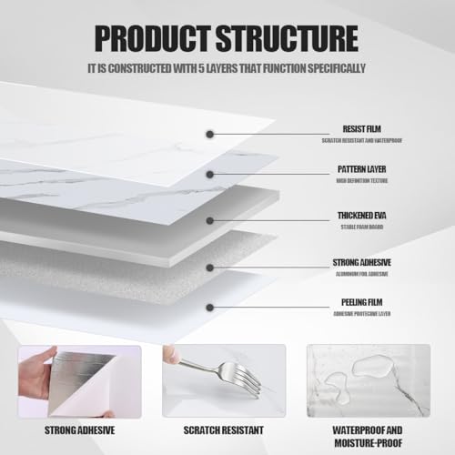 10pcs Thick Marble Peel and Stick Waterproof Wall Panels,Heat-Resistant Backsplash Tile, 23.6"x11.8" PVC Foam Wall Sticker for Kitchen,Living Rooms,TV Walls,White Gray (Not Real Tile 19.4Sq. Ft.) - color: White Gray, size: 23.6" x 11.8" x 4MM x 10Pack