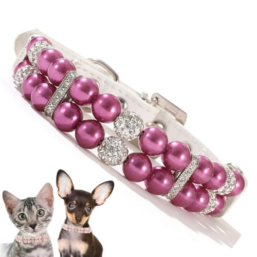 Purple Pearl Dog Collar, Fancy Crystal Bling Pearl Dog Collar Rhinestone Luxury Beaded Puppy Necklace Diamond Girl Pet Jewelry for XXS XS Small Medium Female Dogs, M - color: Purple, size: M(neck 11-13")tag L