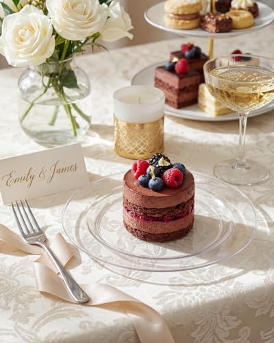 bUCLA 100Pieces Clear Plastic Plates - 6.25inch Premium Hard Disposable Salad/Dessert/Appetizer/Small Cake Plates for Wedding& Party - color: 6.25Inch-100pcs-Clear