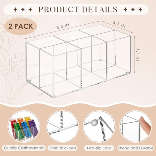Zhehao 2 Pack Clear Acrylic Makeup Brush Holder Organizer, 6-slot Cosmetic Storage Organizer Pencil Holder for Vanity, Countertop & Desk, Transparent Makeup Brush Stand for Brushes, Lipsticks & Pens