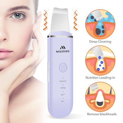 Skin Scrubber Face Skin Spatula Facial Scrubber Spatula for Deep Cleansing Blackhead Remover Pore Cleaner with 4 Modes (Purple) - color: Purple
