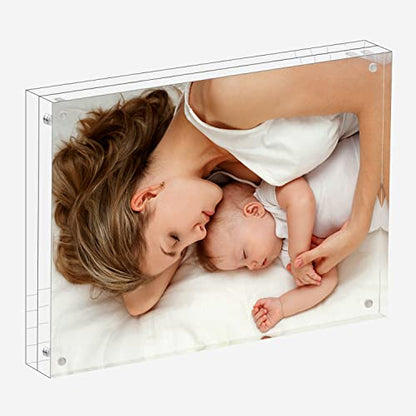 Meetu Acrylic Picture Frame 8x10,Clear Freestanding Double Sided 24mm Thickness Frameless Magnetic Photo Frames Desktop Display with Gift Box Package (2 Pack) - size: 8x10“(2 Pack)