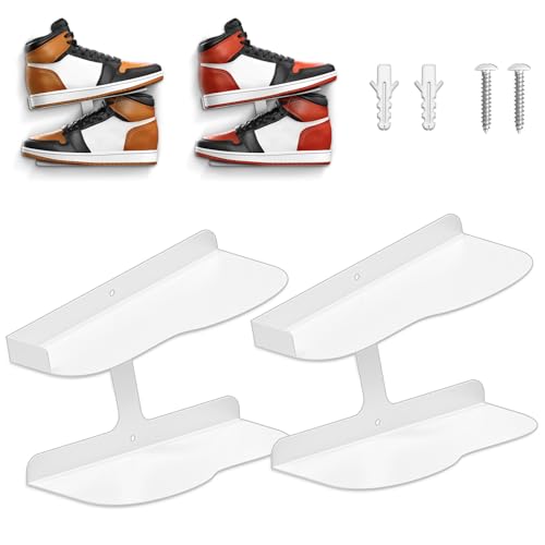 2 Pcs Floating Shoe Display Shelves for Wall Mount,H-Type Sturdy Levitating Shoe Wall Shelf,Sneaker Holders Rack for Shoes Collectors Advertising Exhibition Shoe Store Show Shoe Shelf for Wall White - color: 2 Pack White