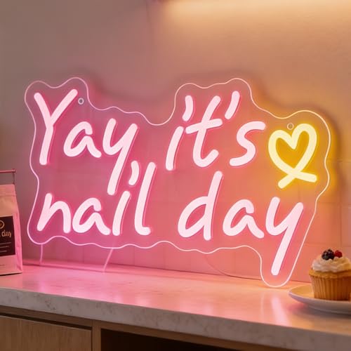 Yay It's Nail Day Neon Sign for Wall Decor Light Up Letters Business Led Sign Birthday Party Gifts Led Decorative Night Signs Girls Dressing Room Decor Photo Prop for Beauty Nair Salons - color: DG5