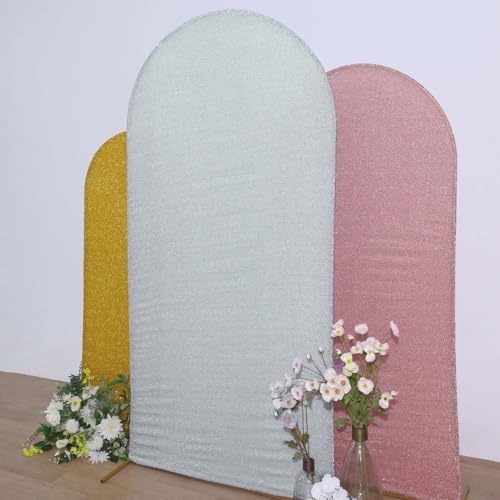 Efavormart 7ft Silver Chiara Arch Backdrop Cover, Metallic Spandex Double-Sided Arch Stand Cover, Wrinkle-Free for Anniversary - color: Silver, size: 7 FT