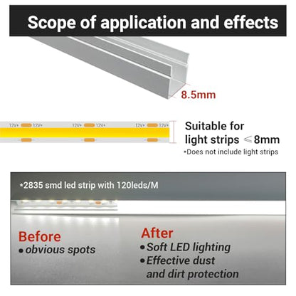 HAMRVL 10-Pack 3.3Ft/1M 10×10mm LED Aluminum Channel System for Wood Slat Wall Panels, U Shape LED Channel Profile with Mounting Accessories, LED Strip Lights Diffuser for Acoustic Panels Home Decor - size: Silver-10Pack 3.3Ft