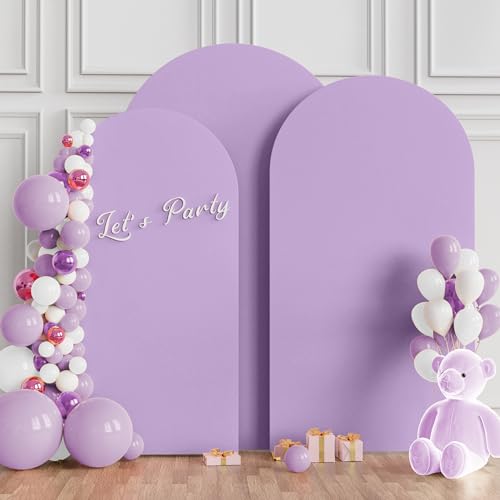 Wokceer Wedding Arch Backdrop Cover (7.2FT, 6.6FT, 6FT) Set of 3 Spandex Fitted Wedding Arch Stand Covers for Round Top Chiara Backdrop Stands Cover for Birthday Party Ceremony Decor Lavender - color: Lavender, size: 7.2FT,6.6FT,6FT