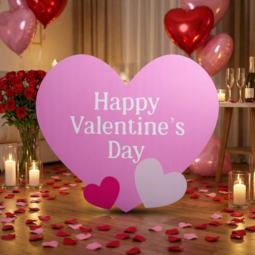 Bucherry 1 PC 3.8 ft Valentine's Day Pink Heart Cardboard Cutout Stand-up Life Size Valentine's Day Party Decoration Backdrop Photo Prop Stand up for Anniversary Wedding Engagement Party Decoration - color: Pink Heart, size: 3.8 ft