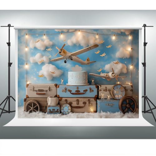 YongFoto Travel Adventure Aircraft Backdrop 5x3ft Cute Clouds Sky Airplane Photography Background Adventure Awaits Baby Shower Boy 1st 2nd Birthday Party Banner Kids Portraits Photoshoot Wallpaper - color: Style 7, size: 5ftx3ft