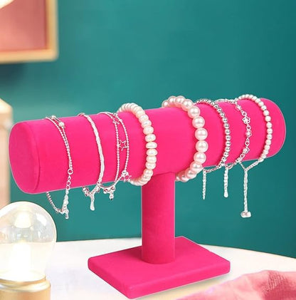ChezMax Necklace Jewelry Display Jewelry Stand Hovering T-Bar Bracelet Holder for Home Organization - color: E-Rose Red Velvet-2PCS