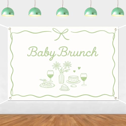Baby Brunch Baby Shower Backdrop Green Brunch Party Decorations Breakfast Backdrop for Let’s Brunchs Baby Shower Party Decors Supplies Photo Booth Props 5 * 3ft - color: light green