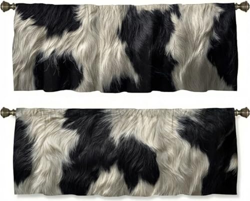 Cowhide Pattern Curtains, Two-Pack, Black White Rustic Farm Texture, Short Style, Suitable for Kitchen, Bathroom, Bedroom, 54x18 inches. - color: Cowhide