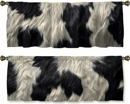 Cowhide Pattern Curtains, Two-Pack, Black White Rustic Farm Texture, Short Style, Suitable for Kitchen, Bathroom, Bedroom, 54x18 inches. - color: Cowhide