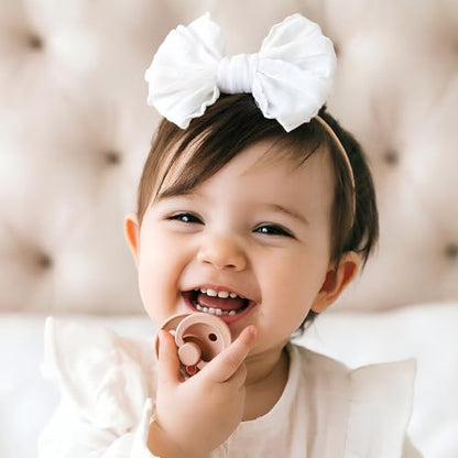 5PCS Baby Girl Bow Headbands Soft Stretchy Nylon Hair Bows for Newborn Infant Toddler Cute Solid Color Bowknot Headwear for Party Photo Props Gifts(Mixed, Elastic)