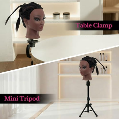18" Mannequin Head Human Hair with Stand - 100% Real Hair Mannequin Head for Makeup Practice, Cosmetology Manikin Doll Head for Hair Styling, Hairdressing Training Head for Braiding with Tripod,Black - color: Black#1B&Tripod