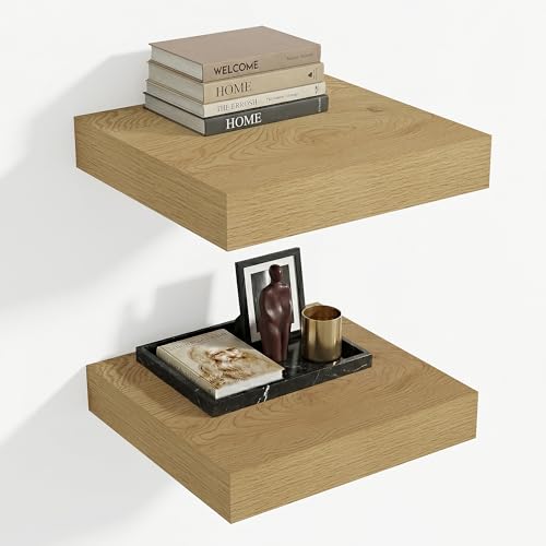 Heimlove 12 Inch Deep Floating Shelves, 12 x 12 inches Long Wall Shelf, Large Extra Display Shelf & Storage Shelf, Rustic Wood Wall Shelves for Fireplace Mantel, Oak - 2Pack - color: Oak, size: 12"W x 12"D x 2"H, Set of 2