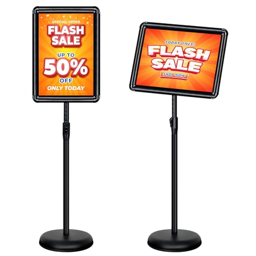 11x17 Inch Adjustable Pedestal Poster Sign Stand, Heavy Duty Floor Standing Sign Holder Stand Aluminum Snap Open Frame for Vertical and Horizontal View Sign Displayed (Black, Round) - color: Black, size: 11"x17"-1Pack