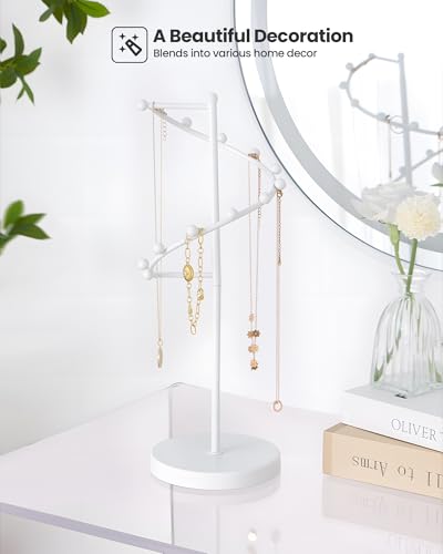 Lolalet Necklace Stand with 11 Hooks, Helix-shaped Jewelry Organizer Metal Rack Long Necklaces Hanging Display Holder Round Base Antique Jewelry Bracelets for Girls Women Wife -White - color: White
