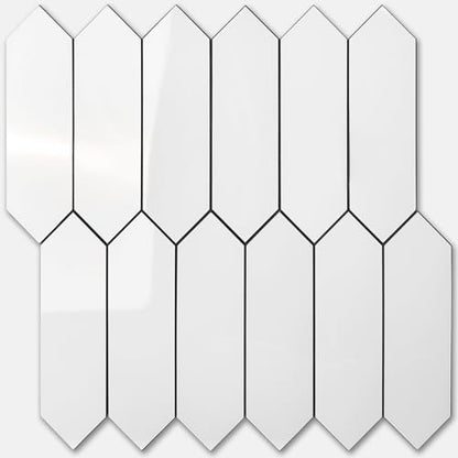 Vamos Tile Glossy White Backsplash Tile Peel and Stick, 12.8 x 12.8 Inch 10 Sheets Long Hexagon PVC Self Adhesive Mosaic Wall Tiles Stick on Backsplash for Kitchen and Bathroom - color: Glossy White
