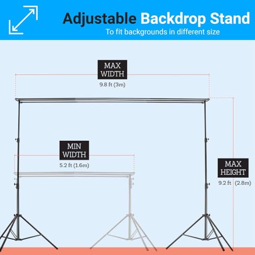 Raya Triple Crossbar Background System – Supports up to 3 Seamless Paper Rolls, Holds 9.8 ft Wide Backdrops, Adjustable 9.2 ft Height, Aluminum, 12 lb Capacity per Crossbar
