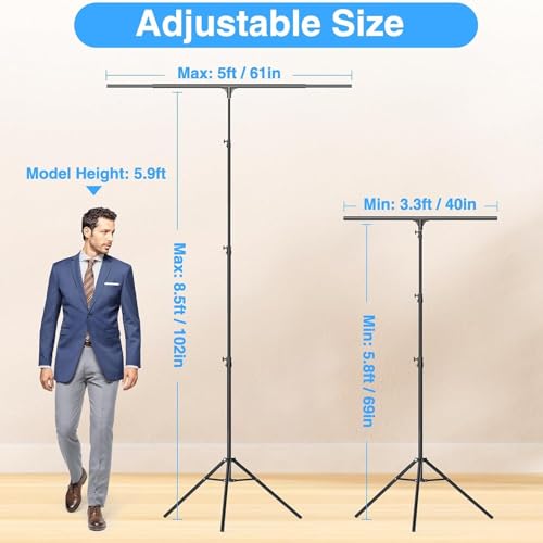 EMART T Shape Backdrop Stand 8.5x5ft, Adjustable Green Screen Photo Banner Holder with Water Bag and 4 Clamps Photography Background Support Kit for Parties, Photoshoot, Balloon