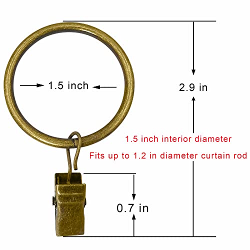 WeeksEight 40 Pack Bronze Curtain Rings with Clips, Curtain Hooks Hangers Clip Rings for Hanging Drapes Bows Hat, Drapery Rings 1.5 in I D, Fits up to 1.2 in Diameter Curtain Rod. - color: Bronze, size: 1.5" I D Set of 40