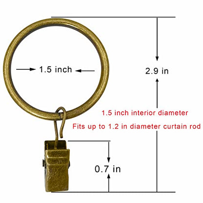 WeeksEight 100 Pack Bronze Curtain Rings with Clips, Curtain Hooks Hangers Clip Rings for Hanging Drapes Bows Hat, Drapery Rings 1.5 in I D, Fits up to 1.2 in Diameter Curtain Rod. - color: Bronze, size: 1.5" I D Set of 100