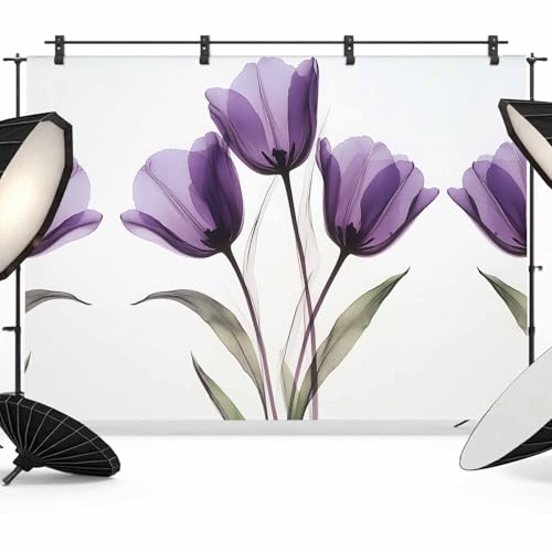 Transparent Effect Floral Backdrop for Photography, Delicate Purple Tulip Photo Backdrop Portrait Background Party Banner Photo Backgrounds for Studio Booth Props, 7x5ft - color: Purple White, size: 7x5FT