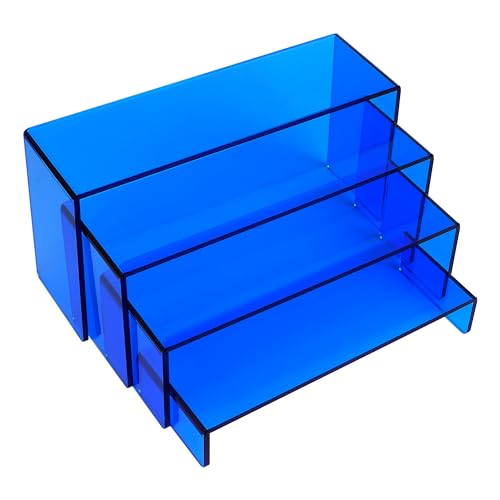 ELEGANTLIFE Acrylic Display Risers Set of 4, 4-Level Tiered Display Stands for Cupcakes, Small Figures & Jewelry, Compact Countertop Display Shelf, Multiple Colors Available (Translucent Blue) - color: Translucent Blue