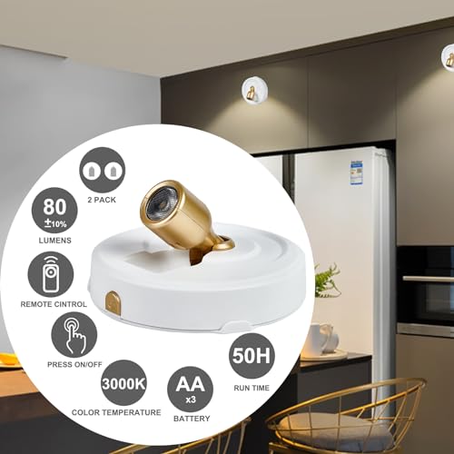 4-Pack LED Spotlight Battery Operated Picture Lights, Wireless Puck Lights with 2 Remote, Dimmable Stick Spotlights with Timmer for Wall Display Painting Dartboard Artwork Accent Closet - color: White Gold, size: 4pack