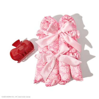 Hello Kitty x Kitsch XL Satin Heatless Curling Set- Heatless Hair Curler To Sleep In for Frizz-Free & Soft Curls, Comes with Bow Shape Design Hair Claw and Satin Scrunchies, Gifts for Women, 4pc Set - color: Pink Kitty Faces