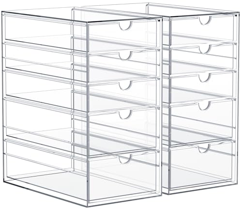 Sorbus Makeup Organizer With 10 Drawers, Acrylic Drawer Organizer for Makeup, Office Organization and Storage, Art Supplies, Jewelry, Stationary - 2 Pcs Clear Stackable Storage Bins Organizer Drawers - size: 10 Drawers