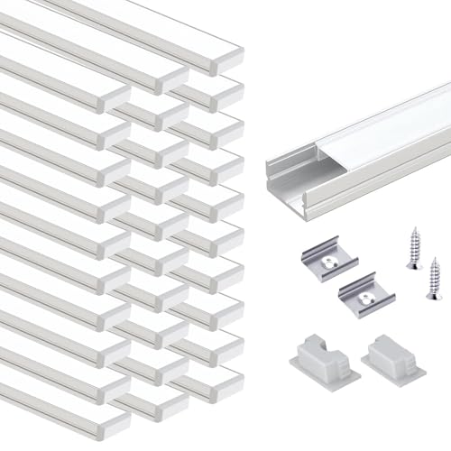 VST 30Pack 3.3 ft LED Aluminum Channel with Milky White Cover U Shape 15x8mm, Led Strip Light Track with End Caps and Mounting Clips Accessories, Aluminum Profile for Led Strip Lights - color: Silver & Milky, size: 3.3ft 30