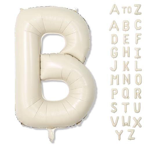 40 Inch Letter Balloons Cream, Big Alphabet B Foil Word Beige, Large Inflatable Name White Decor, Mylar Helium Custom for Women Birthday Party Decoration - color: Cream, size: Letter B