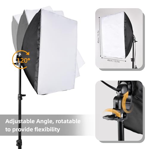Andoer Softbox Photography Lighting Kit 16'' x 16'',85W Studio Lights for Photography and Live with 3000K-7500K Bi-Color LED Light, 40x40cm Soft Box,1.7m Light Stand,Remote Control,and Carry Bag
