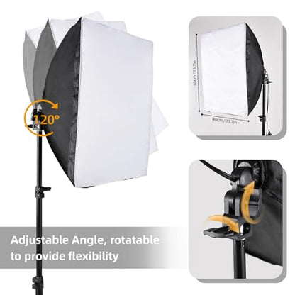 Andoer Softbox Photography Lighting Kit 16'' x 16'',85W Studio Lights for Photography and Live with 3000K-7500K Bi-Color LED Light, 40x40cm Soft Box,1.7m Light Stand,Remote Control,and Carry Bag