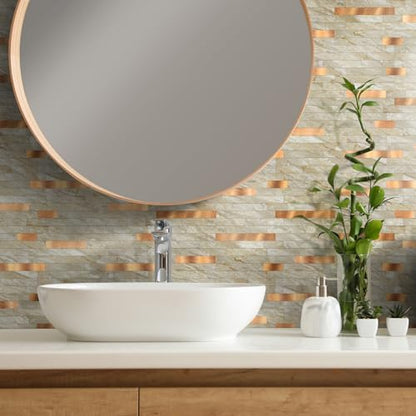 Yipscazo 10 Sheets Peel and Stick Stone Metal Tile Backsplash, Stick on Tiles for Backsplash Kitchen, Bathroom, Laundry Room, Camper, Fireplace (12'' X 12'', Polished Beige) - color: Polished Beige