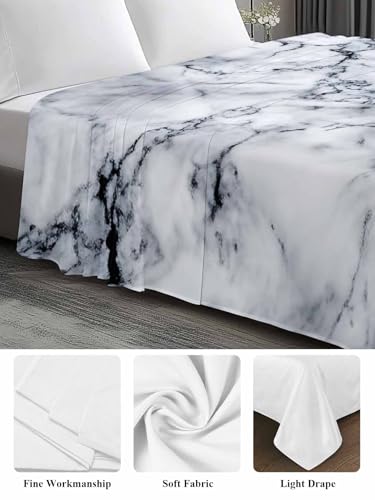 King Size Flat Sheet Only, Abstract Marble Stone Texture Bed Top Sheet Soft Microfiber Breathable Bedding Flat Sheets, Natural Crack Gray Rock Top Sheets Hotel Luxury - size: King