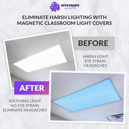 OCTO LIGHTS Magnetic Light Covers for Ceiling Lights Classroom Fluorescent Light Covers Solid Medium Blue 2x4 Ceiling Light Cover for Classroom Lights, Office, and Medical Spaces (Pack of 1) - color: Medium Blue