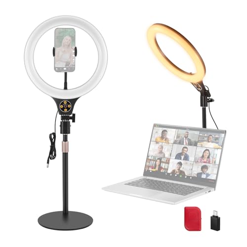 NEEWER Entry Level Version 10.5" Desk Ring Light with Stand/Phone Holder Compatible with iPhone/Remote, 10W CRI85+ LED Lighting for Streaming Recording Makeup Selfie Laptop Video Conference, N22 - color: Black, size: 10.5"w/Round Base